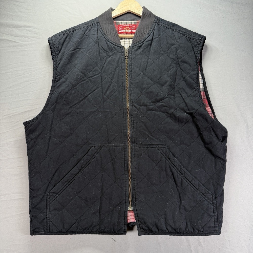 Vintage Marlboro Country Store Vest Mens XL Black Quilted Flannel Lined 90s